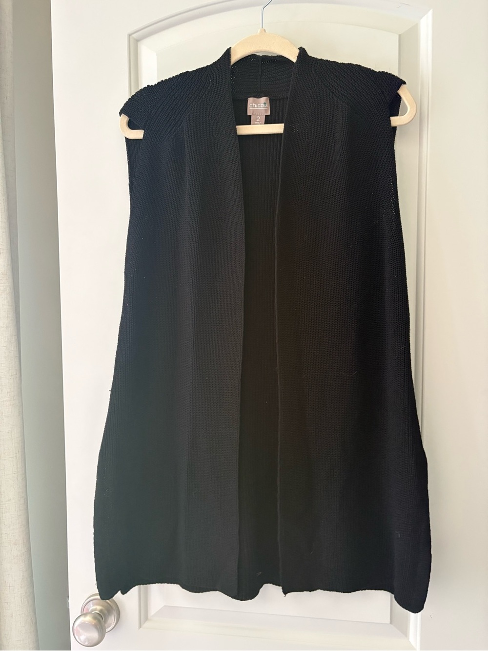 Chico's Black Open-Front Knit Sleeveless Cardigan